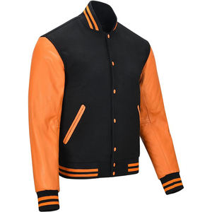 Sólido Casual Mangas de cuero Lana Unisex Vintage Béisbol Varsity Chaquetas Hombres - Product Image 6