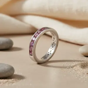 Bague en argent pour femme avec saphir rose, motif géométrique, bijoux fins avec pierre naturelle de coupe ovale, plaqué rhodium et certifié IGI - Product Image 3