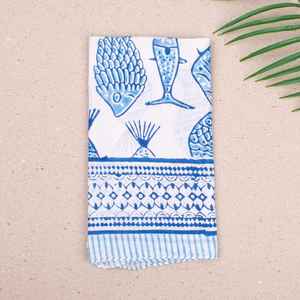 Bandana en coton imprimé à la main, bleu, style bohème, foulard pour la tête, homme et femme - Product Image 3