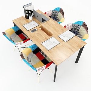 Modern Minimalist Wood <b>Office</b> Meeting <b>Table</b> with Oval Shape and Metal Legs - Product Image 3