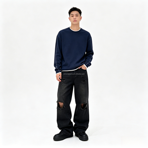 Jeans pour hommes coupe bootcut, style streetwear hip-hop décontracté, jambe large, délavage stone wash, coupe droite ample, jeans de mode pour hommes - Product Image 4