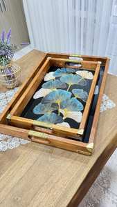 SMARK EXPORTS Bandeja de Servir de Madera Pintada de Negro de Alta Calidad Hecha a Mano con Asas Originales, Juego Único de 2 Piezas, Regalo Perfecto para - Product Image 4