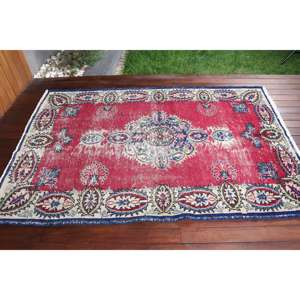 Vintage Turkish Rug 4.5x6.9 ft (138x210 cm), <b>Red</b> Ombr <b>Wool</b> Rug - Product Image 3