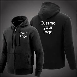 เสื้อมีฮู้ดมีซิปสำหรับผู้ชายสไตล์ฮาราจูกุเสื้อแนวสตรีทปรับแต่งได้พร้อมรูปถ่ายลายฮิปฮอปสีทึบ - Product Image 2