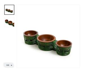 Ensemble coloré en bois fait main de 3 mini bols décoratifs avec plateau Centre de table de luxe élégant Décor de table parfait - Product Image 1