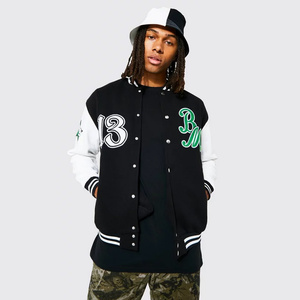 High Quality Custom Men's Varsity Leather <b>Jacket</b> with Stand Collar Thin Thickness and Front Logo Placement - Product Image 2