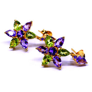 อัญมณี925เงินสเตอร์ลิงประดับด้วยพลอยอเมทิสต์ชุบทองและพลอยเพอริดอทสำหรับผู้หญิงต่างหูที่มีเอกลักษณ์ - Product Image 4