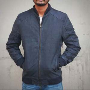 Chaqueta de bombardero de gamuza para hombre, chaqueta de cuero de oveja Real con cierre de cremallera, cuello acanalado, puños acanalados, forro de poliéster, ropa de abrigo elegante - Product Image 4