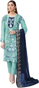 Femme indienne ethnique Georgette broderie pantalon style droit lourd fête pakistanaise Shalwar costume grande taille femmes - Product Image 2