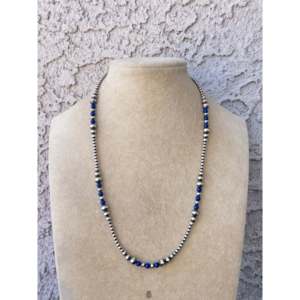 Collar de Perlas de Agua Dulce con Diseño Navajo, Lapislázuli y Plata de Ley, con Colgante en Forma de Número, Cadena de Perlas, Collar Moderno para Regalo - Product Image 1