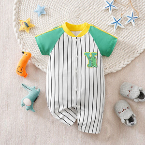 Linda Chaqueta <span class=keywords><strong>de</strong></span> Béisbol <span class=keywords><strong>de</strong></span> Manga Corta con Letras <span class=keywords><strong>a</strong></span> Rayas <span class=keywords><strong>de</strong></span> Cocodrilo <span class=keywords><strong>de</strong></span> Dibujos Animados, Bordada en Blanco y Azul, Estilo Personalizado <span class=keywords><strong>de</strong></span> Fábrica <span class=keywords><strong>para</strong></span> Recién Nacidos - Product Image 1