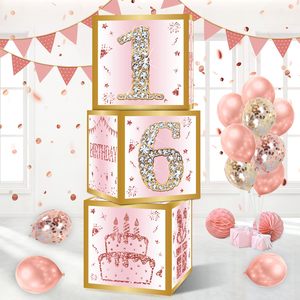 Dolce 16 ° compleanno decorazioni scatole per la ragazza sedici anni compleanno scatola di cartone rosa e oro rosa 16 ° festa decorazione - Product Image 1