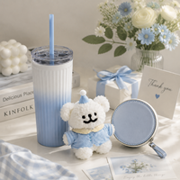 Kotak Hadiah Tumbler Beruang Lucu dengan Dompet Koin Gantungan Kunci Boneka, Set Hadiah Promosi untuk Ulang Tahun dan Liburan