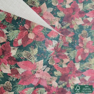 Tissu en liège naturel imprimé de motifs de Noël, tissu en polyester personnalisé imprimé de fleurs et de plantes, tissu en satin tricoté, vêtements décontractés - Product Image 1