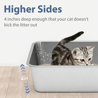 Bac à litière pour chat en acier inoxydable extra large avec couvercle à bords hauts, anti-fuite, anti-adhésif, facile à nettoyer pour les gros chats