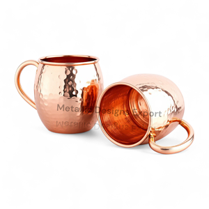 Juego Premium de 2 tazas de mula de Moscú, elegantes manijas redondeadas clásicas de cobre martillado, vasos de cobre puro para disfrutar de tus bebidas - Product Image 1