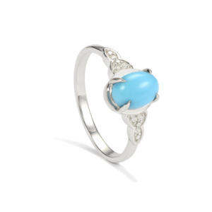 Anillo de Platino con Turquesa Sleeping Beauty y Circonita Blanca, Joyería de Oro de 14K con Esmalte - Product Image 1