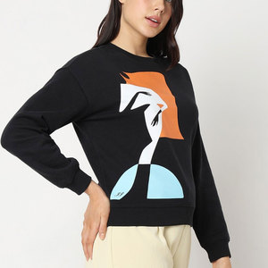 Loose Fit acanalado cuello redondo 80% Algodón 20% poliéster mujer sudadera moda desgaste sudaderas - Product Image 3