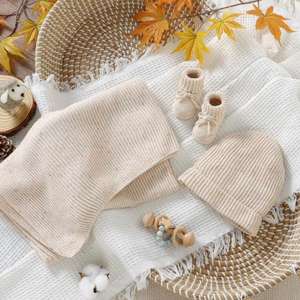 Manta de punto de ganchillo <span class=keywords><strong>para</strong></span> bebé 100% algodón, sombrero, manopla, zapatilla, conjunto de regalo personalizado - Product Image 6