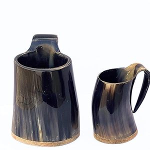 Tasse Viking authentique en corne de buffle avec base en bois poli sculpté à la main pour reconstitutions historiques Festivals Collectionneurs - Product Image 4