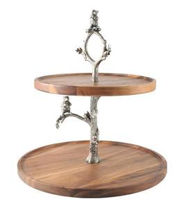 Support à Desserts à 2 Niveaux en Bambou avec Poignée en Métal Doré Élégant Écologique pour Cupcakes Macarons Collations Fêtes - Product Image 4