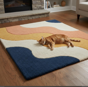 Grand tapis moderne en soie de bambou en laine nouée à la main turque Ensemble de tapis abstraits brodés luxueux pour le bureau à domicile - Product Image 1