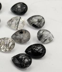 Quartz Rutile Noir Naturel 7x10mm Coupe Poire-Quartz Rutile Noir Lâche Qualité Supérieure - Product Image 1