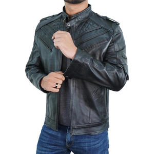 Winter Vintage <b>Men's</b> Horsehide <b>Leather</b> <b>Jacket</b> Luxury Stand Collar Zipper Closure Coated Canvas Casual <b>Men</b> <b>Leather</b> <b>Jacket</b> - Product Image 3