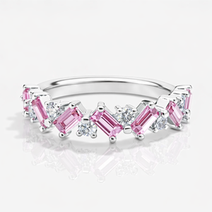 Anillo de Eternidad SHREYA DIAM en Oro Rosa y Plata 925 con Corte Esmeralda, Zafiro Rosa y Diamantes, Anillo Romántico para Mujer - Product Image 2
