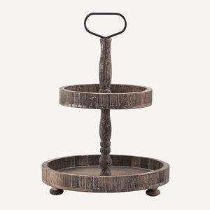 Charmant plateau en bois à deux niveaux en bois de manguier avec poignée en métal, parfait pour la décoration de la ferme et la célébration de Noël - Product Image 1