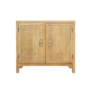 ไม้มะม่วงแข็ง2ประตูแบบดั้งเดิมเป็นมิตรต่อสิ่งแวดล้อมดีไซน์ลายดอกไม้แกะสลักด้วยมือธรรมชาติเก็บของได้ตู้ห้องนั่งเล่นโรงเรียน - Product Image 3