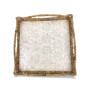 Plateau en nacre avec bord en jacinthe d'eau pour la présentation de nourriture décorative, la décoration de table et l'usage domestique en provenance du Vietnam - Product Image 2