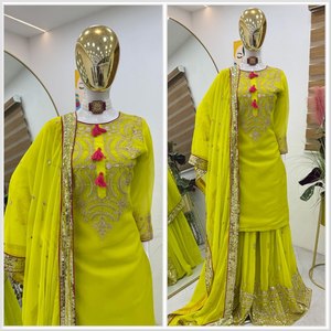Women's Designer Party <b>Top</b> Sharara & Dupatta Set New Georgette Embroidered Indian & Pakistani Clothing - Product Image 4