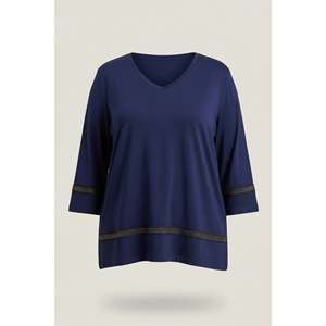 Blouse en viscose peignée à col et jupe, détails de poche, grande taille, bleu marine - Product Image 2
