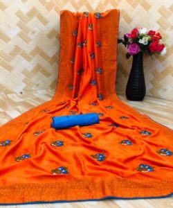Luce fabuloso en nuestros saris de gasa bordados en piedra con detalles de volantes de blusa para correr sin costuras - Product Image 1