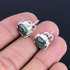 925 Sterling <b>Silver</b> Beautiful Gemstone <b>Stud</b> <b>Earrings</b> Handmade Octagonal Moss Agate Bezel Setting <b>for</b> Wedding and Party - Product Image 6