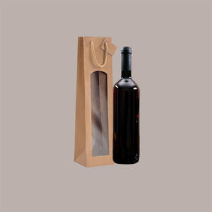 Bolsa de Compra Biodegradable de Papel Kraft con Cordón y Ventana, Color Avana, Diseño Clásico para Botellas, 10 Piezas, 9.5x8.5x37cm - Product Image 2