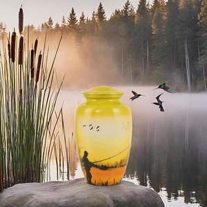 Corona Exportación Pescador Urna de metal Urnas de cremación para cenizas humanas Recuerdo funerario adulto Urna asequible Tamaño personalizado - Product Image 5