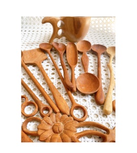 Juego de utensilios de madera de acacia de fabricación, cuchara de madera curvada tallada a mano para cocinar, revolver, servir comida, perfecto para fiesta en casa - Product Image 1