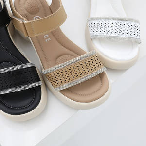 [JSHOE] Action Leather Platform <b>Sandals</b> for Women 6.5cm Heel Hook and Loop Strap Rhinestone Detail Comfort Shoes Made in Korea - Product Image 6