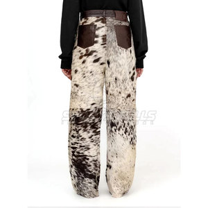 Pantalon en cuir pour hommes à la mode avec bord brut détaillant un pantalon teint personnalisé - Product Image 2