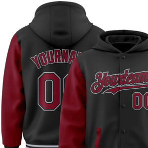 2025 Fabricación personalizada Invierno 100% Algodón Fleece Pullover Chaqueta con capucha Negro Carmesí Gris Full Snap Letterman Impreso - Product Image 6