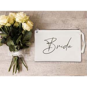 Personalized Bride Clutch <b>Bag</b> Custom Cotton <b>Wedding</b> <b>Gift</b> <b>Bag</b> Zipper Embroidery Rhinestone Pearl Chain Fur Elements Lady Bohemian - Product Image 2