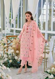 Conjunto de algodón puro de diseñador con fondo elegante hecho a mano y Dupatta naranja para bodas y festividades ocasiones especiales - Product Image 4