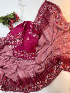 Bollywood Designer dernière tendance lourde nouveauté Georgette douce avec fil broderie Saree exportateur et approvisionnement indien - Product Image 5