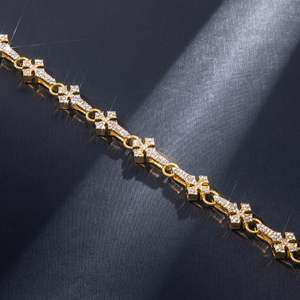 18k Gold Plated 925 Sterling Silver 11mm Micro Pave Infinity Cross Link Moissanite Bracelet <b>for</b> <b>Men</b> Hip Hop Jewelry - Product Image 5