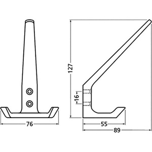 Double Hat <b>Hook</b> 32 89 mm Projection Silver Anodized Aluminum 127 mm Height-HERMETA Wall <b>Hook</b> - Product Image 3