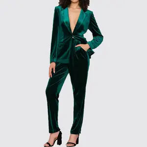 Vente en gros, ensemble deux pièces, Blazer en velours, pantalon Long, costumes de bureau pour femmes, costumes d'affaires à manches longues