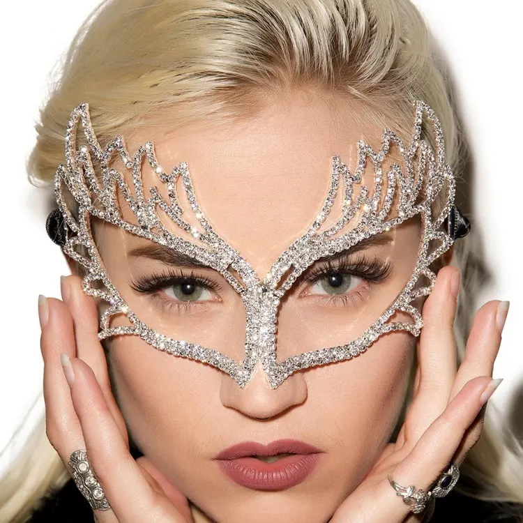 Bincho máscara de luxo feminina, máscara meia-face de strass para festa nos olhos, halloween 2023