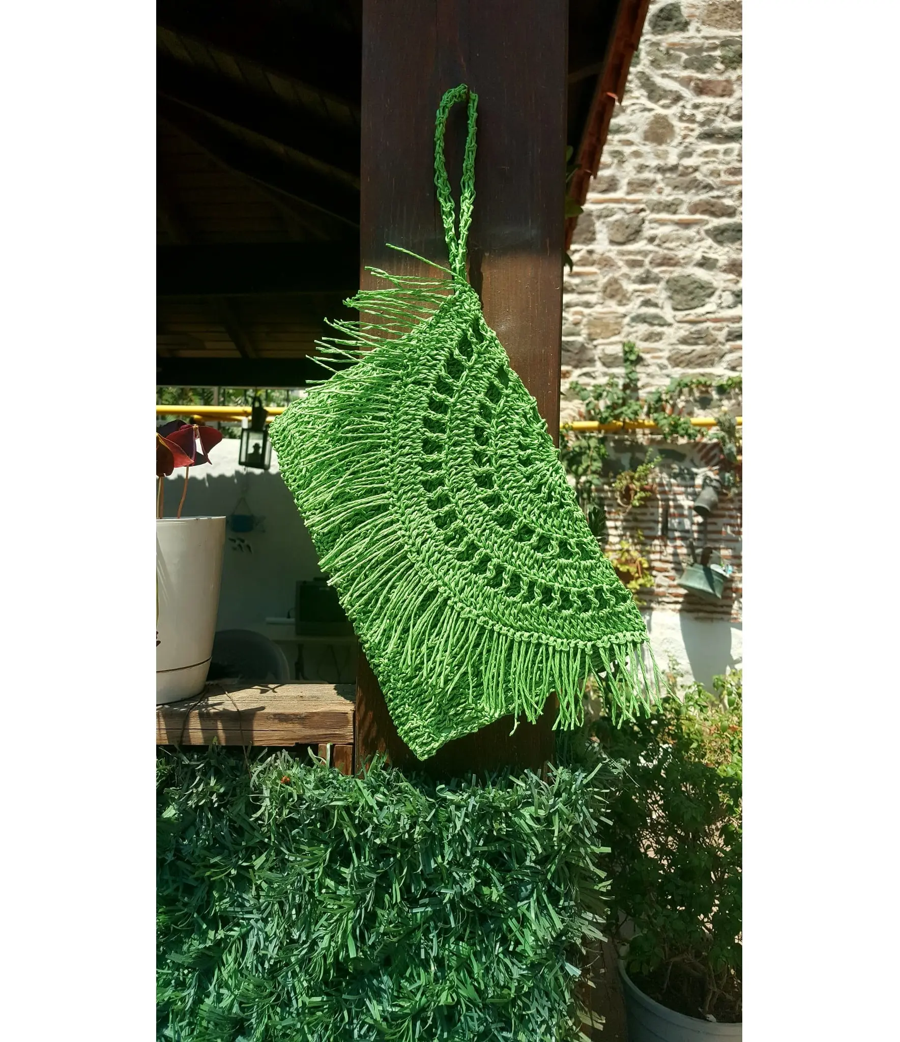 Handcrafted Straw Crochet Beach Clutch With Bohemian Tassels Raffia Bag Beach Purse Summer Bag Paper Rafia Women Handbag Green